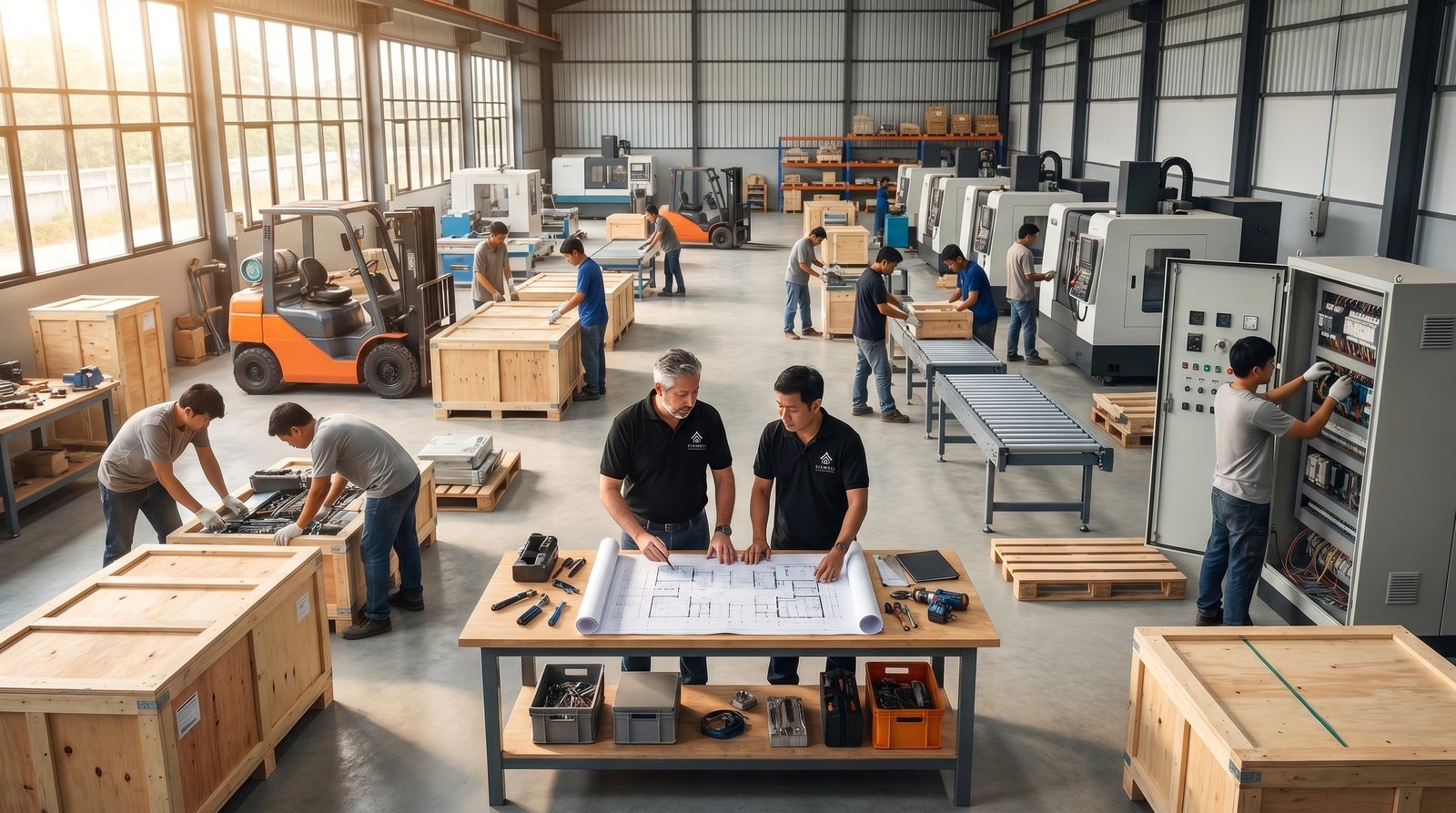 Siamril team reviewing factory blueprints and supply chain maps