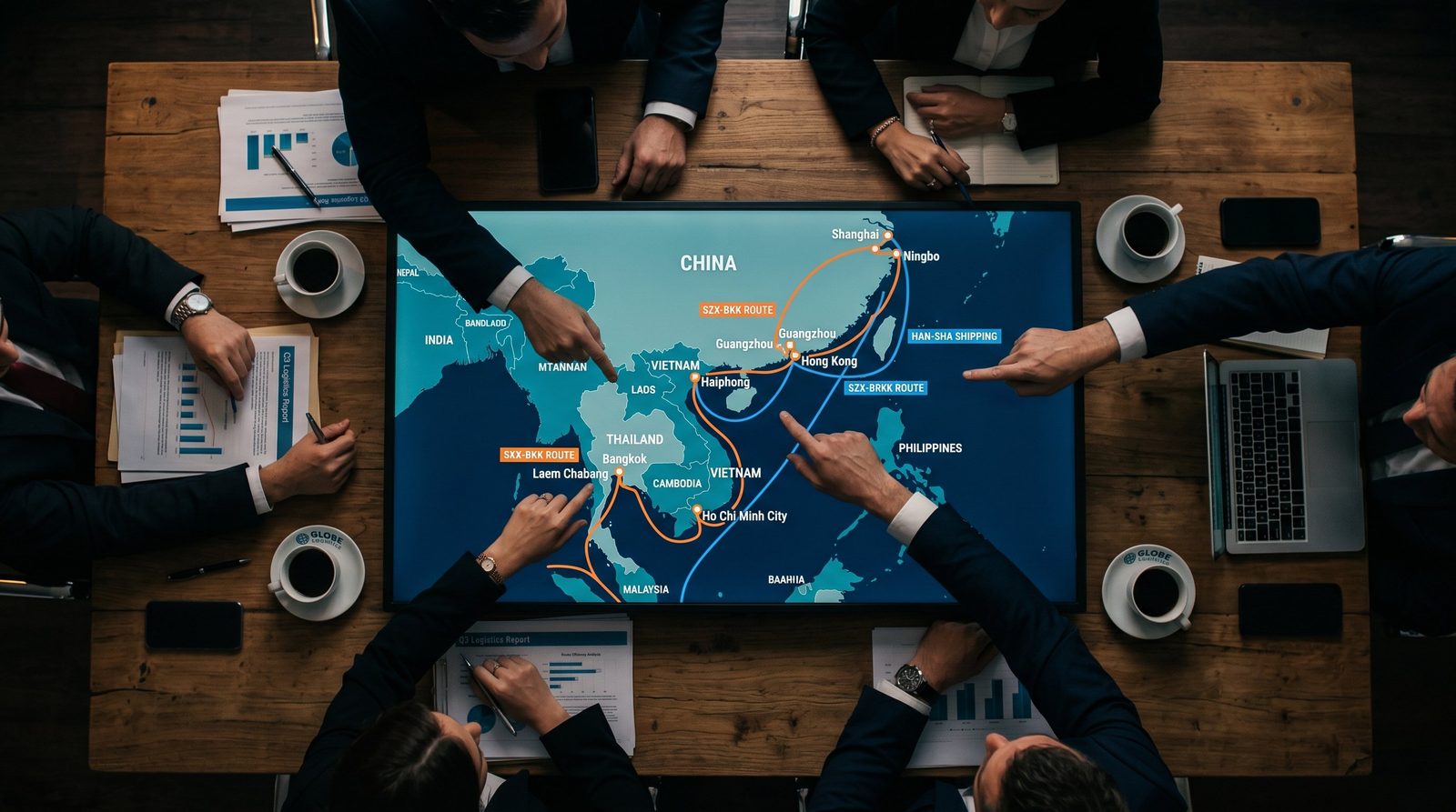 Supply chain strategy analysis on a digital screen