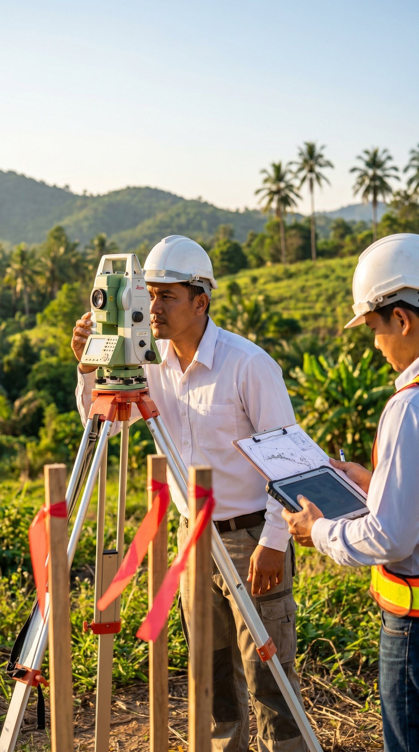Surveyor conducting land due diligence on a Thailand development site