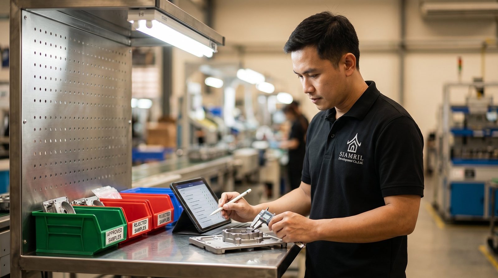 Siamril quality control inspector checking finished products